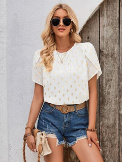 Petal Sleeve Blouse – Women's Flowy Polyester Top with Feminine Sleeve Detail