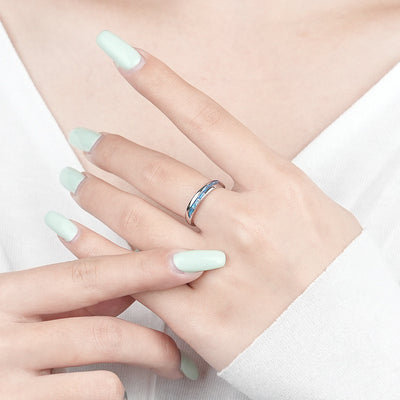 Blue Crystal Band Ring – Minimalist Adjustable Silver Ring