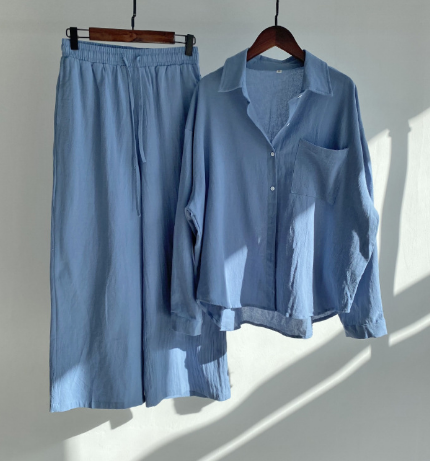 Seattle Cotton Linen Two-Piece Set – Cropped Top & Pants for Effortless Style