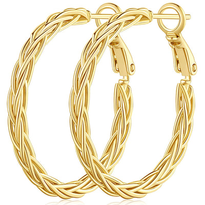 Fine Weave 14K Gold-Plated Hoop Earrings – 30MM Women's Statement Hoops