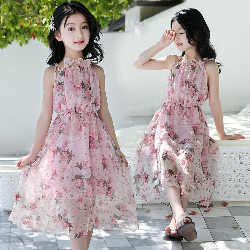 Girls' Bohemian Floral Maxi Dress – Lightweight Beach Summer Dress