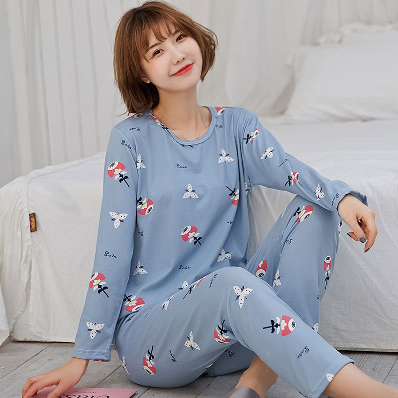 Feather Print Women's Pajama Set – Soft Long-Sleeve Lounge Set