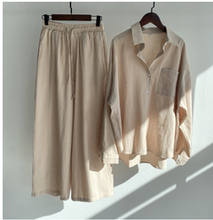 Seattle Cotton Linen Two-Piece Set – Cropped Top & Pants for Effortless Style