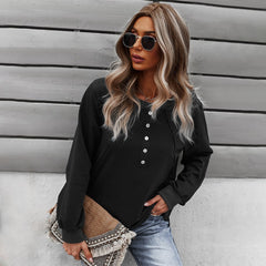 Button-Detail Henley Pullover – Women's Relaxed Everyday Top