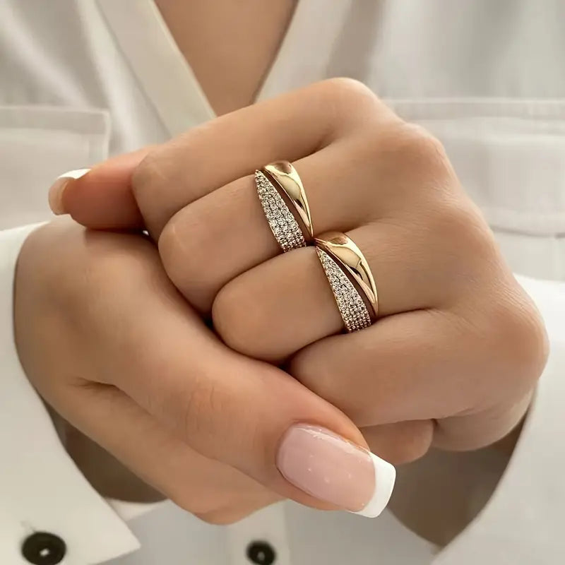 Crystal Sparkle Adjustable Ring – Multi-Row Statement Ring for Women