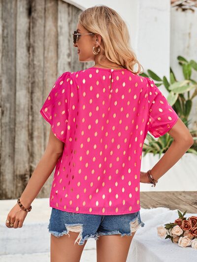 Petal Sleeve Blouse – Women's Flowy Polyester Top with Feminine Sleeve Detail