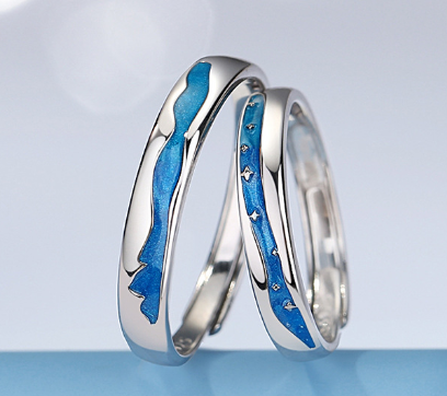 Blue Crystal Band Ring – Minimalist Adjustable Silver Ring