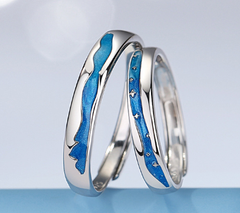 Blue Crystal Band Ring – Minimalist Adjustable Silver Ring