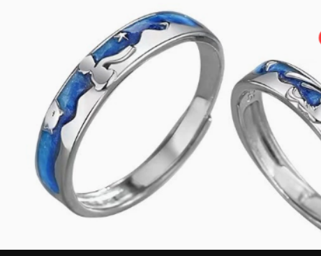 Blue Crystal Band Ring – Minimalist Adjustable Silver Ring