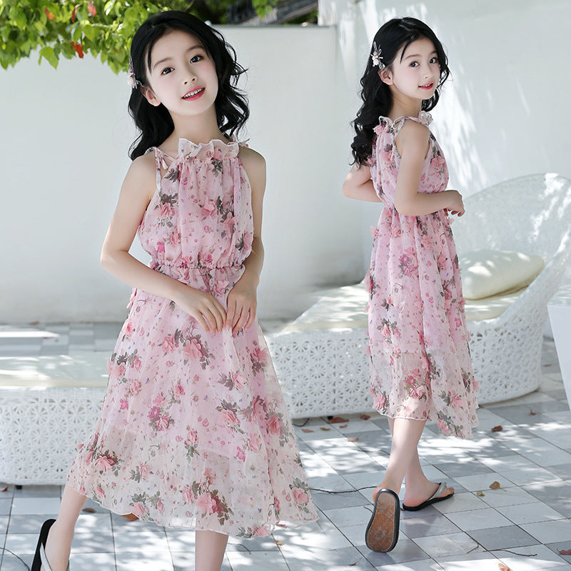 Girls' Bohemian Floral Maxi Dress – Lightweight Beach Summer Dress