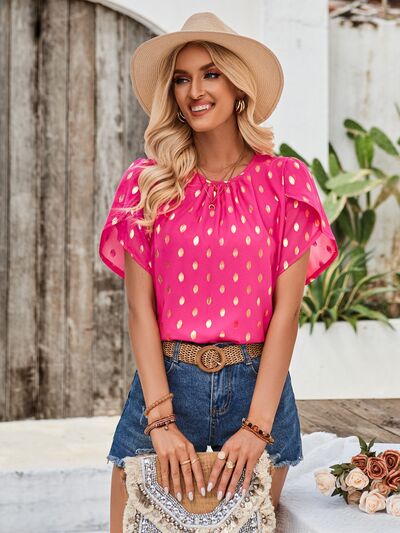 Petal Sleeve Blouse – Women's Flowy Polyester Top with Feminine Sleeve Detail