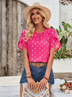 Petal Sleeve Blouse – Women's Flowy Polyester Top with Feminine Sleeve Detail