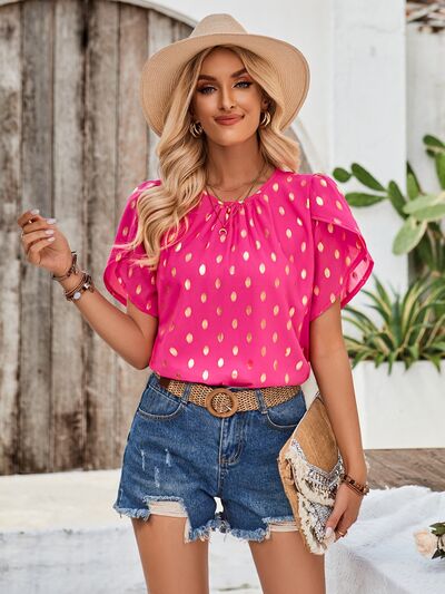 Petal Sleeve Blouse – Women's Flowy Polyester Top with Feminine Sleeve Detail