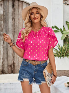 Petal Sleeve Blouse – Women's Flowy Polyester Top with Feminine Sleeve Detail