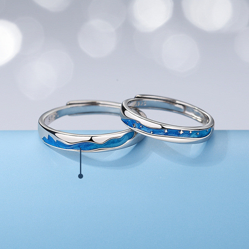 Blue Crystal Band Ring – Minimalist Adjustable Silver Ring