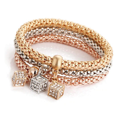 Dice Charm Bracelet Set – Women's Stackable Mixed Metal Bracelets (Set of 3)
