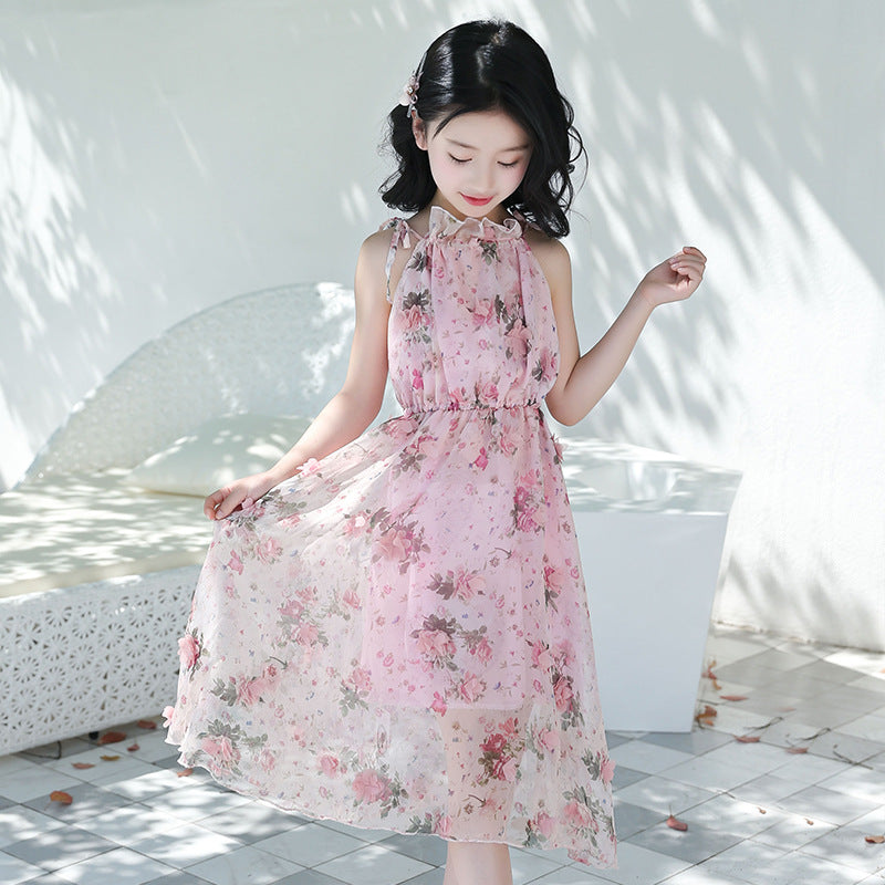 Girls' Bohemian Floral Maxi Dress – Lightweight Beach Summer Dress