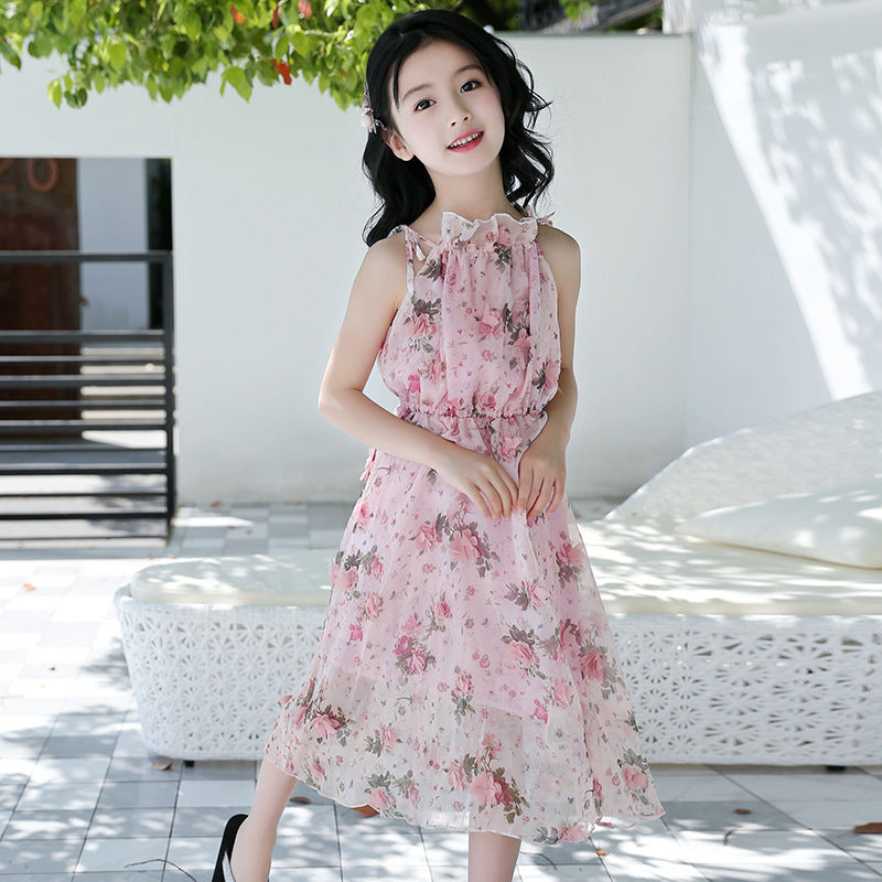 Girls' Bohemian Floral Maxi Dress – Lightweight Beach Summer Dress