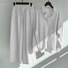 Seattle Cotton Linen Two-Piece Set – Cropped Top & Pants for Effortless Style