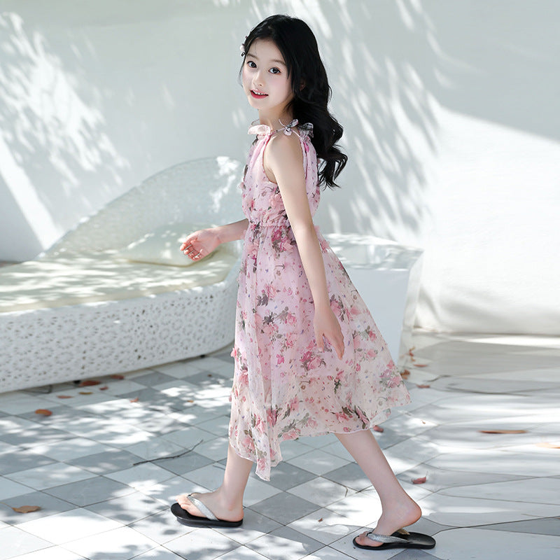 Girls' Bohemian Floral Maxi Dress – Lightweight Beach Summer Dress