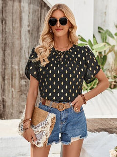 Petal Sleeve Blouse – Women's Flowy Polyester Top with Feminine Sleeve Detail