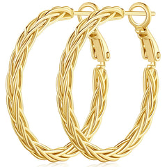 Fine Weave 14K Gold-Plated Hoop Earrings – 30MM Women's Statement Hoops
