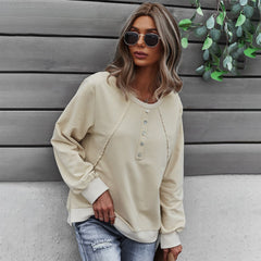 Button-Detail Henley Pullover – Women's Relaxed Everyday Top