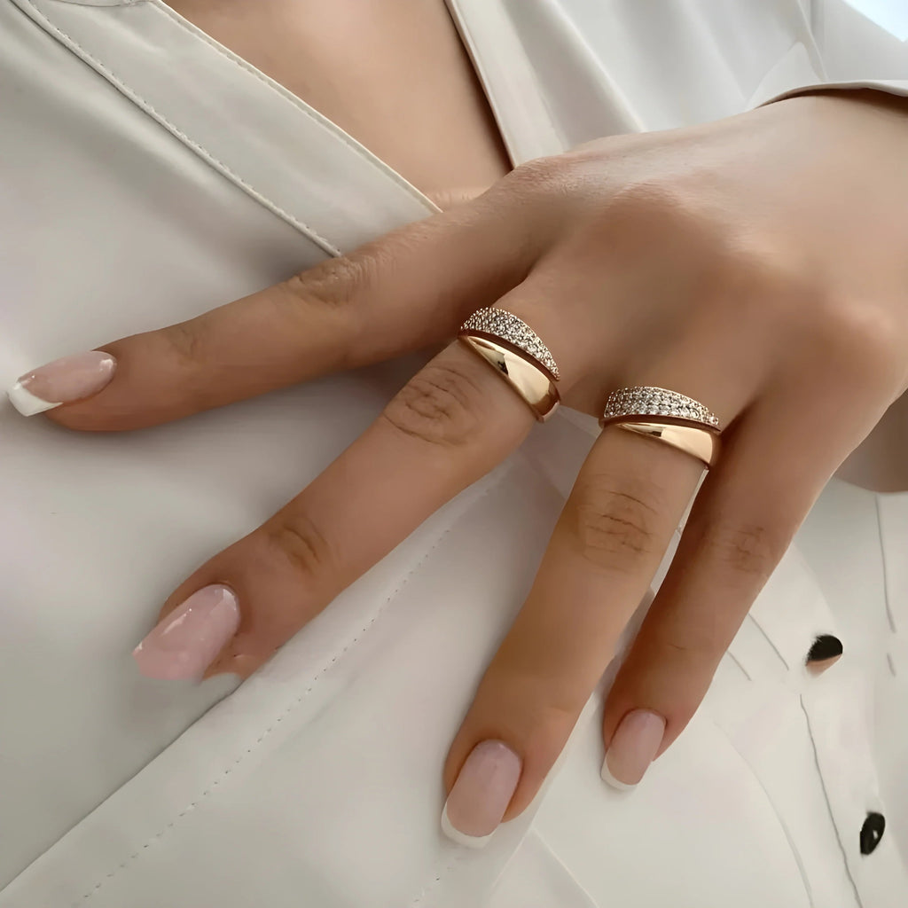 Crystal Sparkle Adjustable Ring – Multi-Row Statement Ring for Women