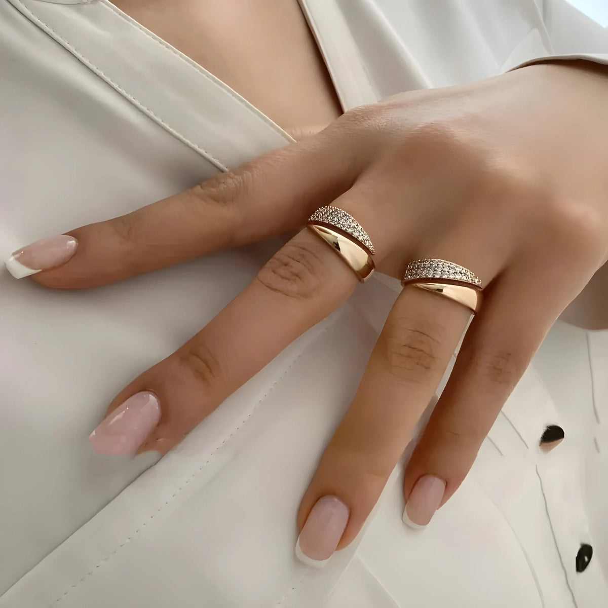 Crystal Sparkle Adjustable Ring – Multi-Row Statement Ring for Women
